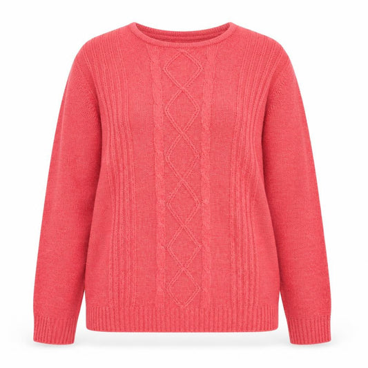 Front view of Honor Millburn Women's Pink Cable-Knit Pullover M