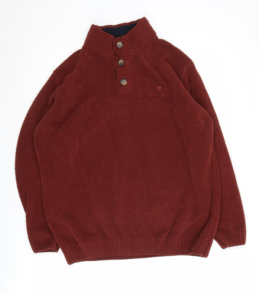 Pierre Cardin Men's Red Henley Jumper, M, Polyester