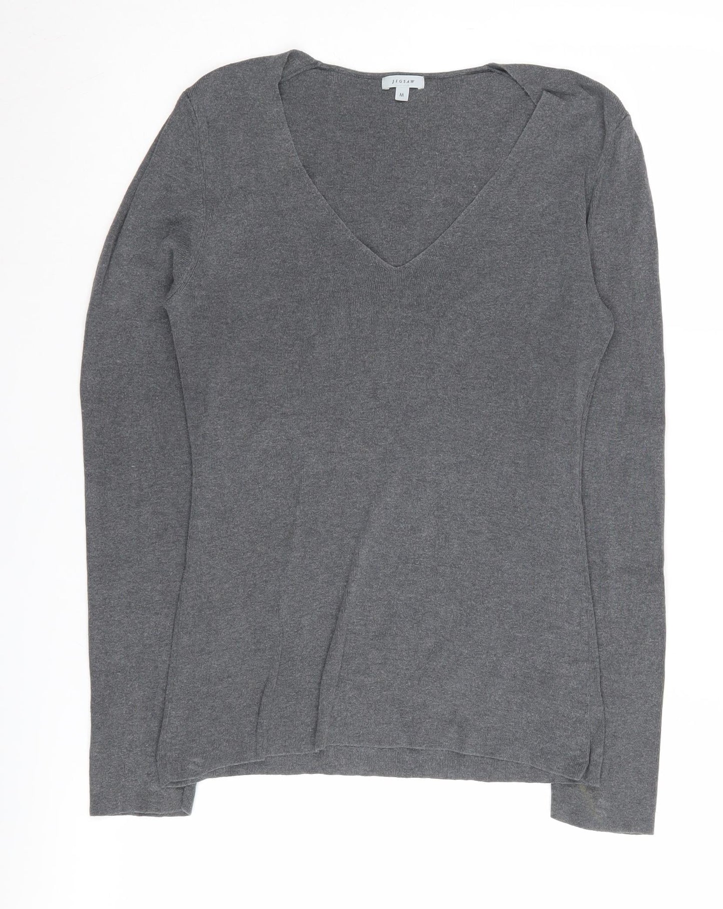 Jigsaw Women's Grey Wool Blend V-Neck Jumper M