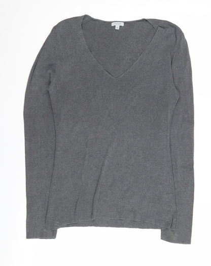 Jigsaw Women's Grey Wool Blend V-Neck Jumper M