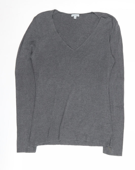 Jigsaw Women's Grey Wool Blend V-Neck Jumper M