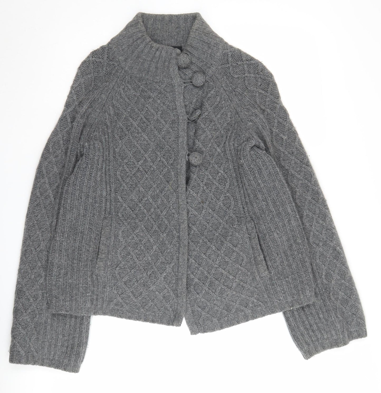 Jasper Conran Women's Grey Cardigan, Size 12, Cable-Knit High Neck