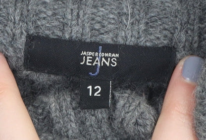 Jasper Conran Women's Grey Cardigan, Size 12, Cable-Knit High Neck