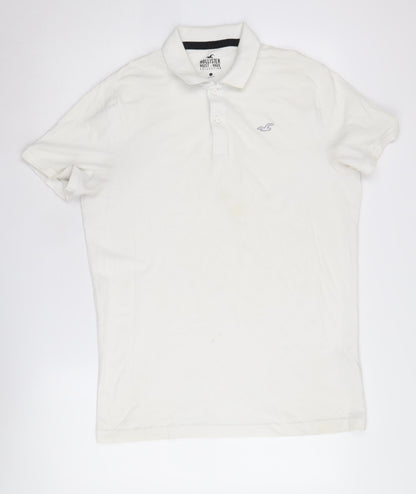 Hollister Men's White Polo Shirt L Logo Short Sleeve Casual