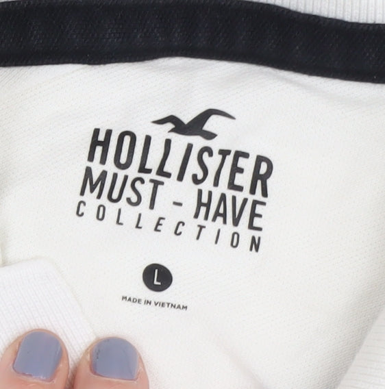 Hollister Men's White Polo Shirt L Logo Short Sleeve Casual