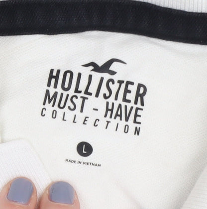 Hollister Men's White Polo Shirt L Logo Short Sleeve Casual