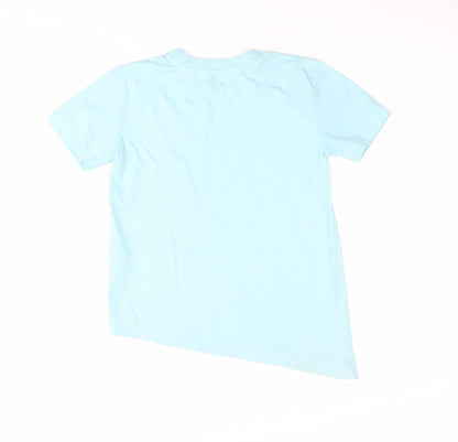 Back view of DKNY girls’ blue basic t-shirt, size S, logo accent