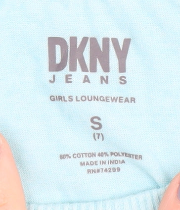 Additional view of DKNY girls’ blue basic t-shirt, size S, logo accent