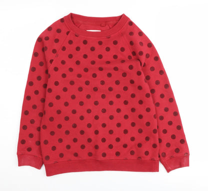 Additional front view of FatFace girls’ red polka dot pullover sweatshirt 8-9 years