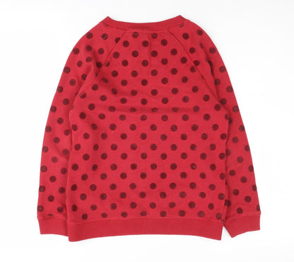 Back view of FatFace girls’ red polka dot pullover sweatshirt 8-9 years