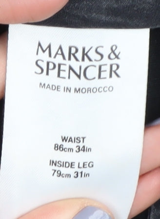 Marks and Spencer Men's Black Trousers, Size 34, Cotton