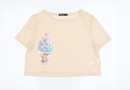 Boohoo Women's Beige Sequin T-Shirt - Size M