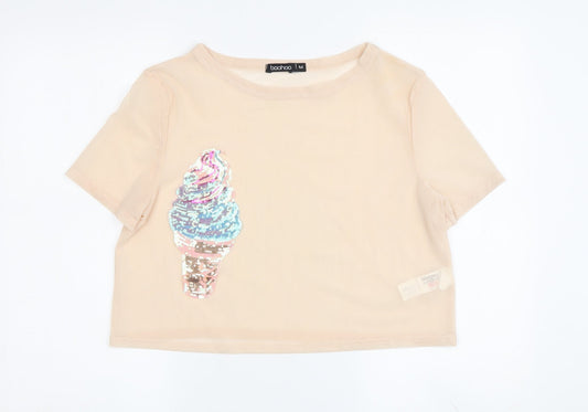 Boohoo Women's Beige Sequin T-Shirt - Size M