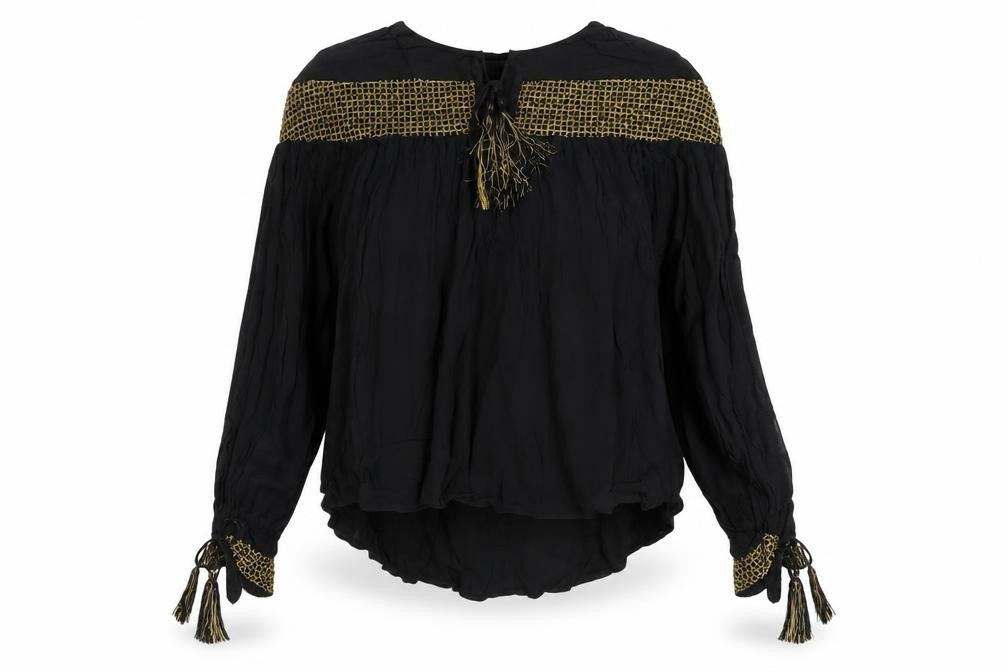 ASOS Women's Black Tunic Blouse, Size 12 - Tasselled & Elegant