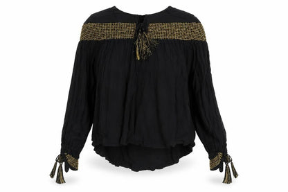 ASOS Women's Black Tunic Blouse, Size 12 - Tasselled & Elegant