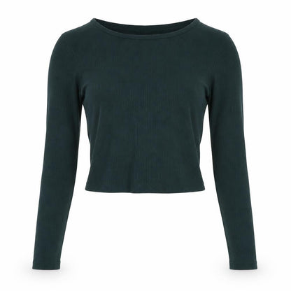Topshop Women's Green Cropped Long Sleeve Top Size 6