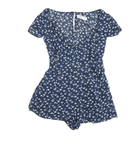 Hollister Women's Blue Floral Playsuit XS Cap Sleeve