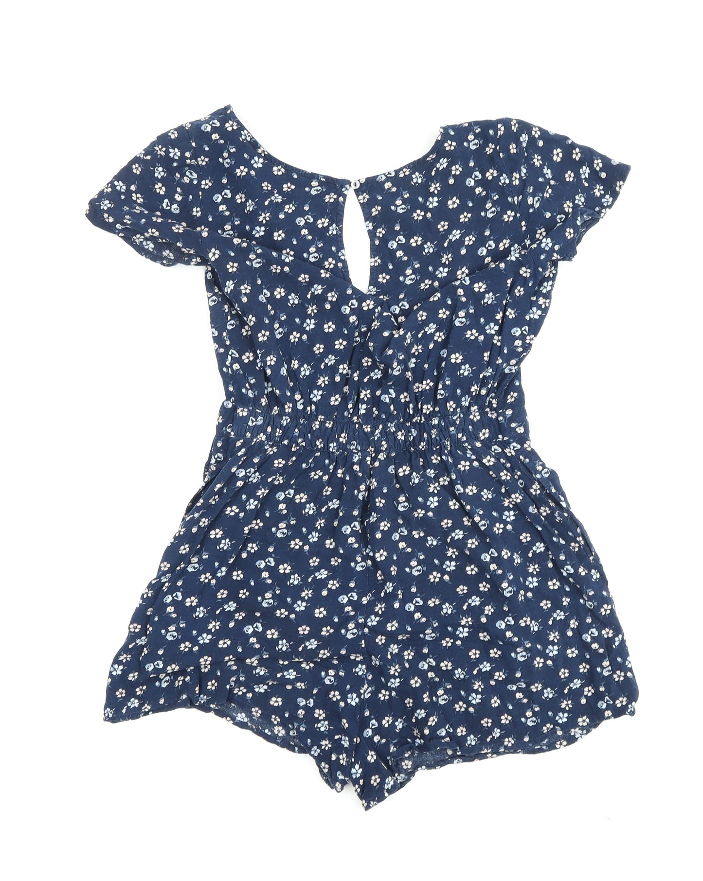 Hollister Women's Blue Floral Playsuit XS Cap Sleeve