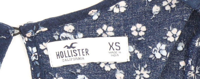Hollister Women's Blue Floral Playsuit XS Cap Sleeve