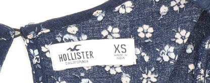 Hollister Women's Blue Floral Playsuit XS Cap Sleeve
