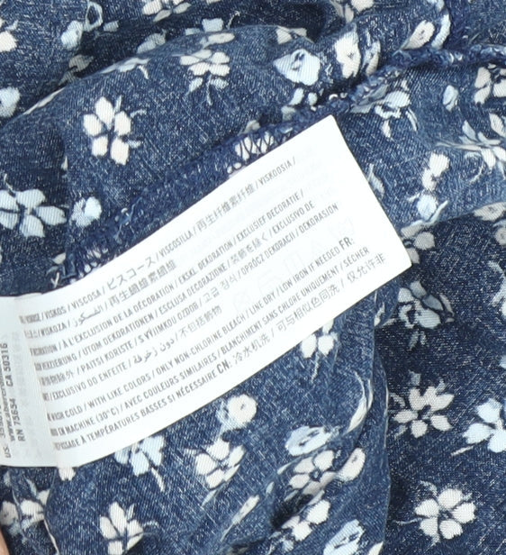 Hollister Women's Blue Floral Playsuit XS Cap Sleeve