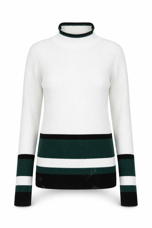 Front view of Miss Selfridge Multicoloured Stripe Mock Neck Jumper, size 8