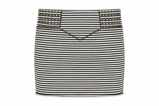Front view of River Island Striped Short Skirt, Black & White, size 8