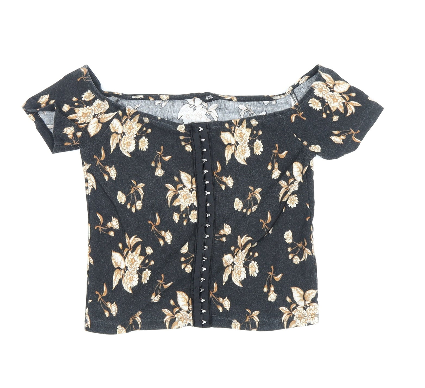 Womens UK Size 8 River Island Black Cropped T-Shirt