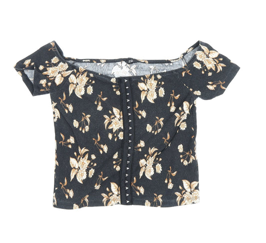 Womens UK Size 8 River Island Black Cropped T-Shirt