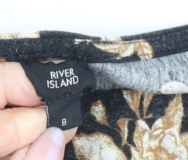 Womens UK Size 8 River Island Black Cropped T-Shirt