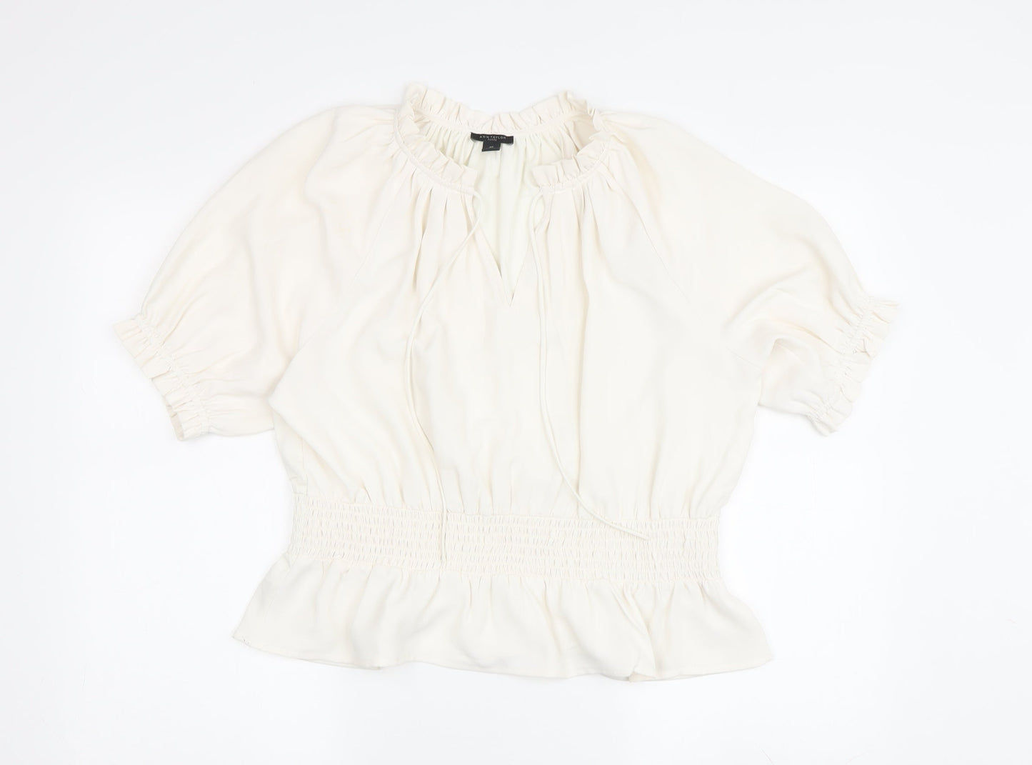 Ann Taylor Women's Ivory Tunic Blouse, Size M, Short Sleeve