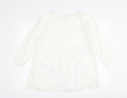 pure jill Women's White Linen Tunic Blouse XS