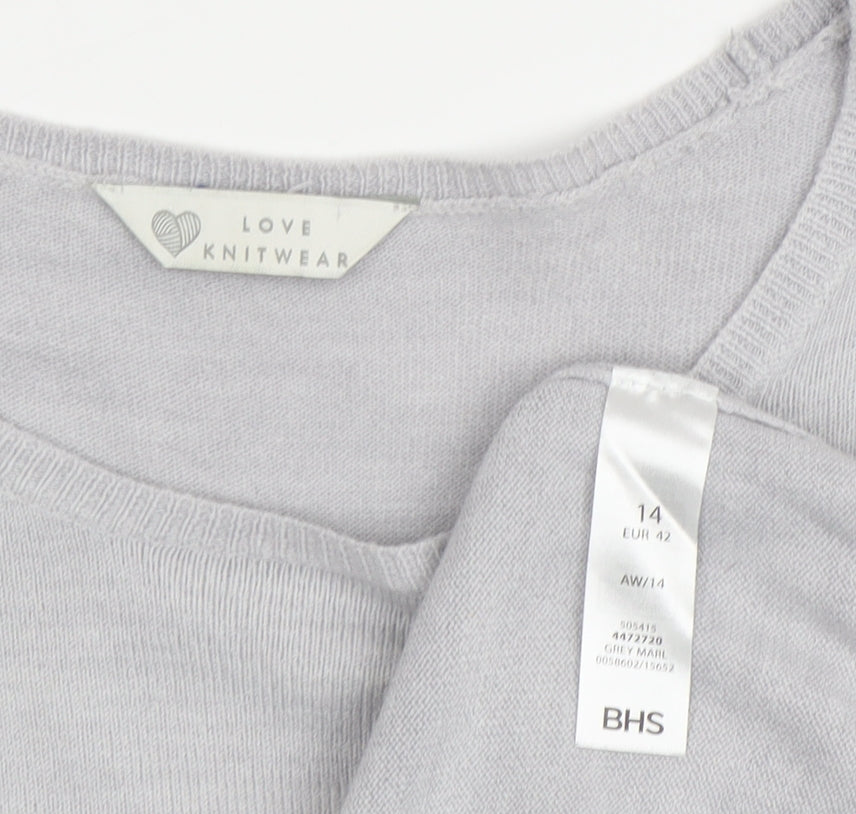 BHS Women's Grey Knit Jumper Size 14 Crew Neck