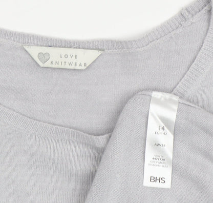 BHS Women's Grey Knit Jumper Size 14 Crew Neck