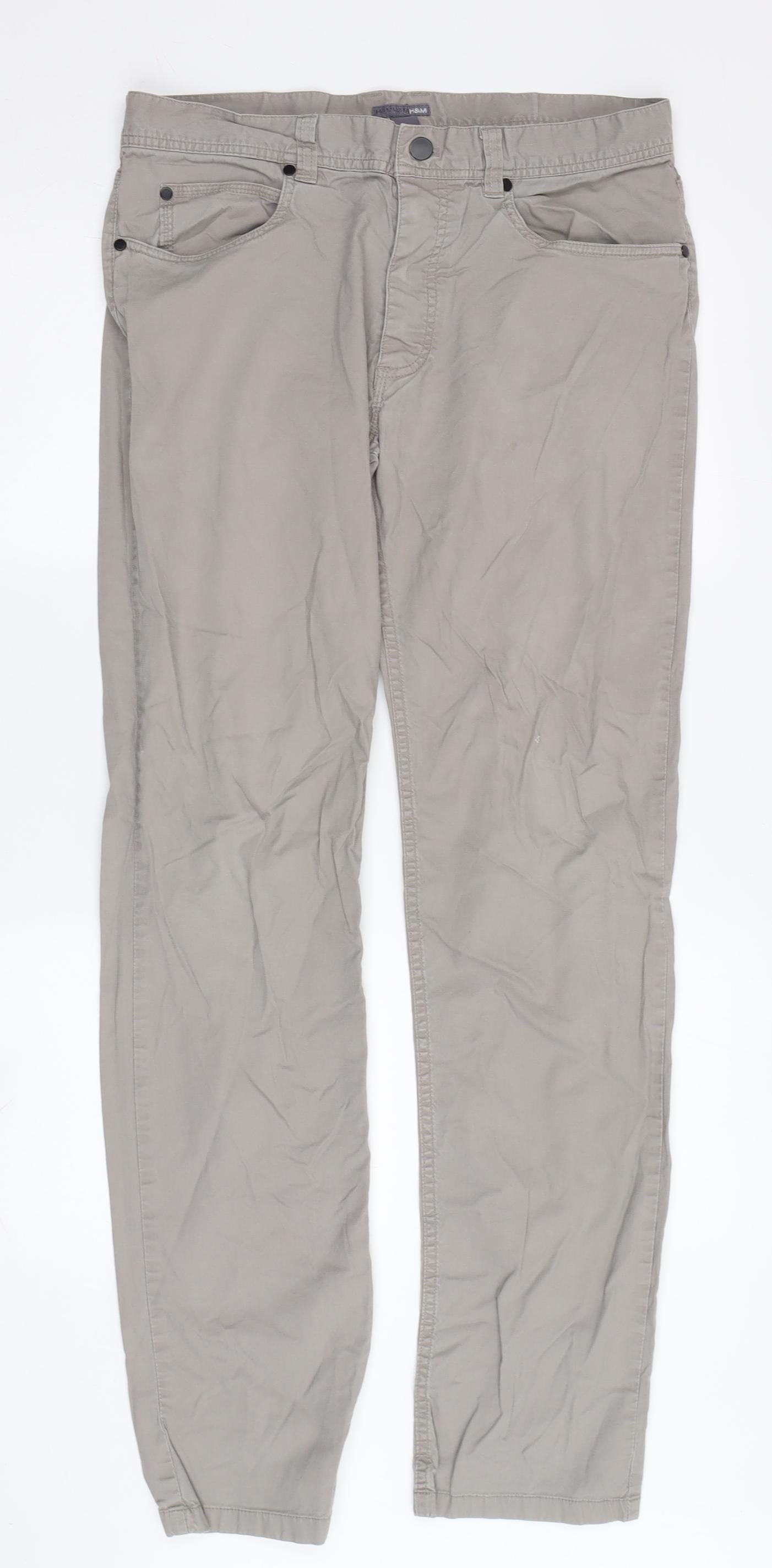 H&M Men's Grey Chino Trousers Size 33 Regular Fit