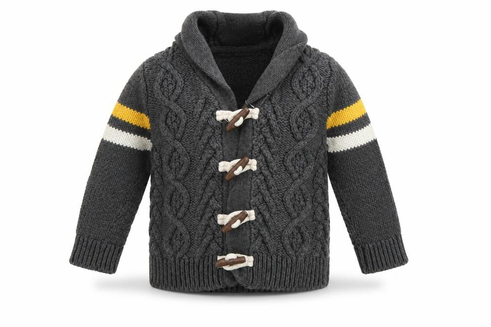 Front view of Gap boys’ grey cable-knit cardigan 12-18 months