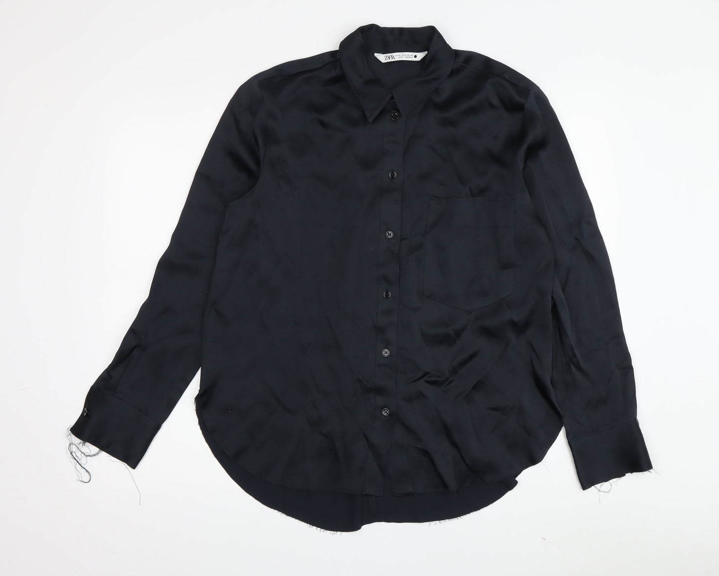 Womens UK Size 12 Zara Black Basic Button-Up
