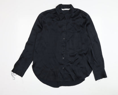 Womens UK Size 12 Zara Black Basic Button-Up