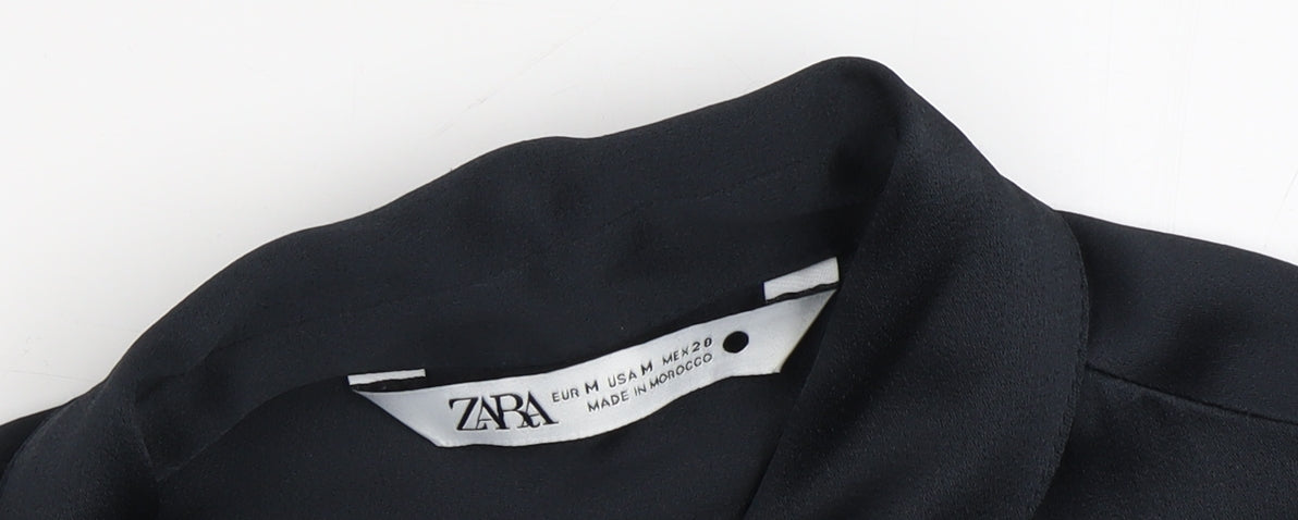 Womens UK Size 12 Zara Black Basic Button-Up