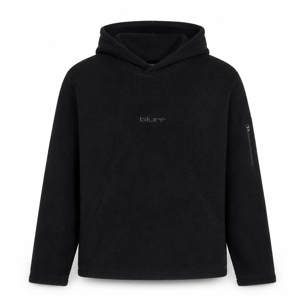 Front view of Blurr unisex black pullover hoodie m