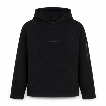 Front view of Blurr unisex black pullover hoodie m