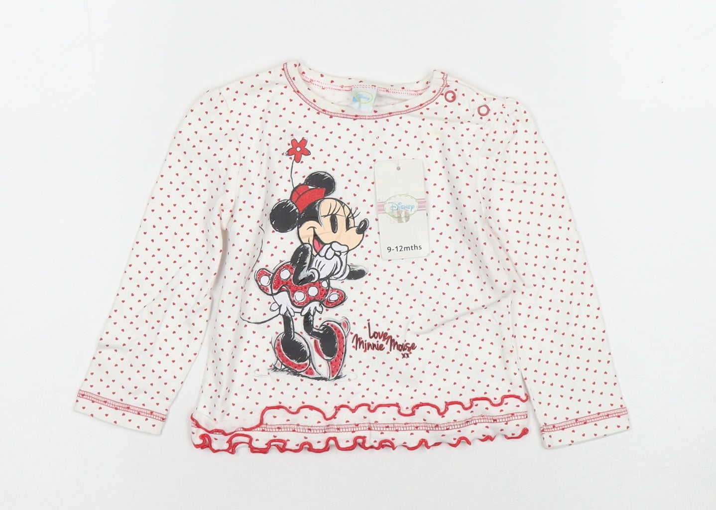 Disney Girls' White Minnie Mouse Long Sleeve T-Shirt 9-12 Months