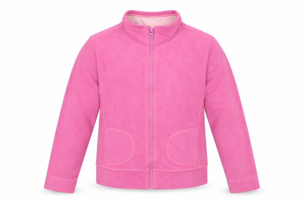 Front view of Cherokee girls’ pink fleece jacket, size 12-13, years