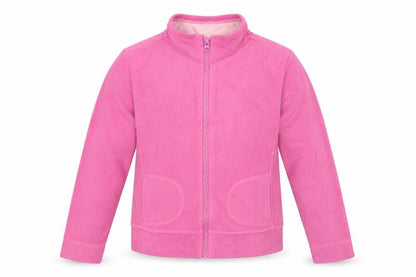 Front view of Cherokee girls’ pink fleece jacket, size 12-13, years