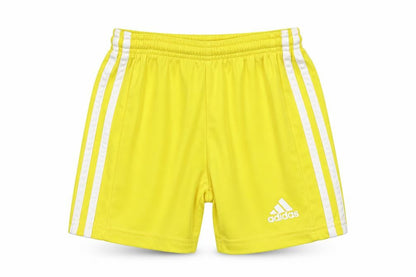 Front view of Adidas boys’ yellow athletic shorts 5-6 years breathable