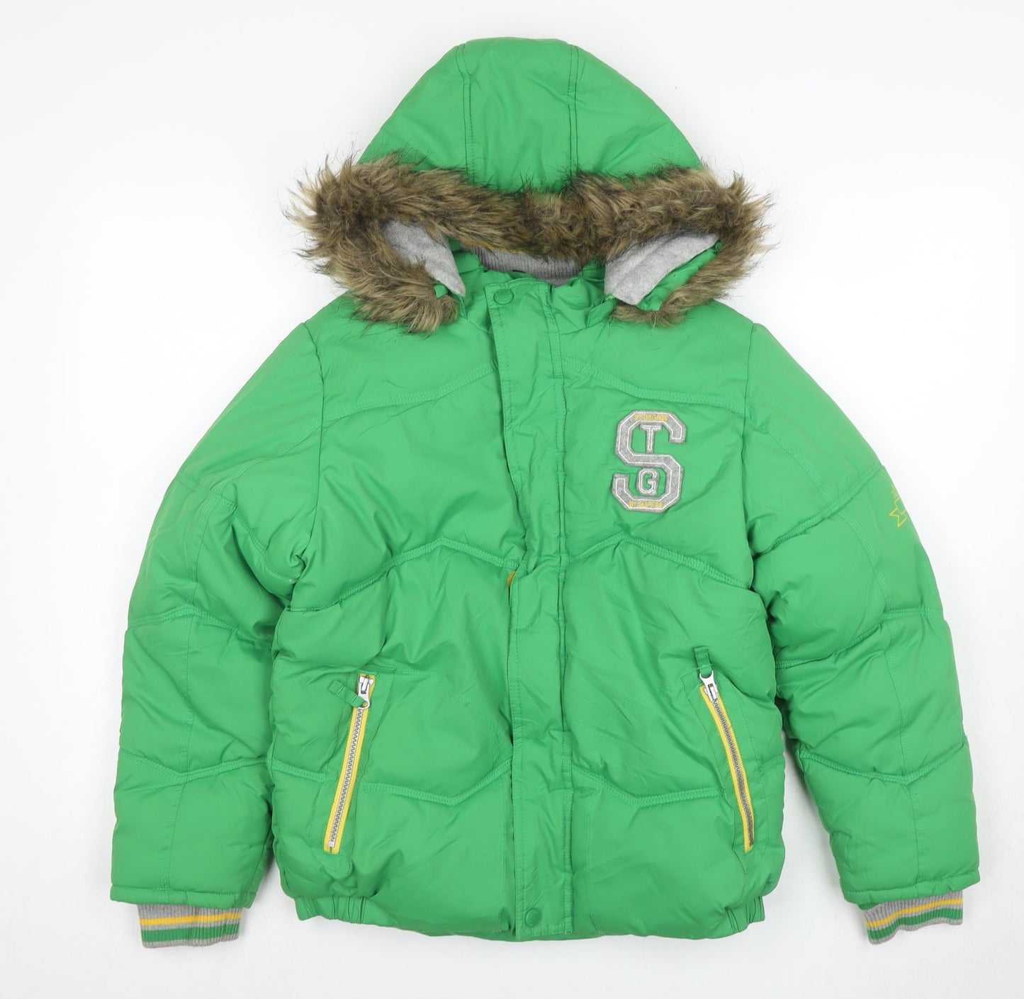 St George Boys Green Puffer Jacket 11-12Y, Hooded, Winter Warmth
