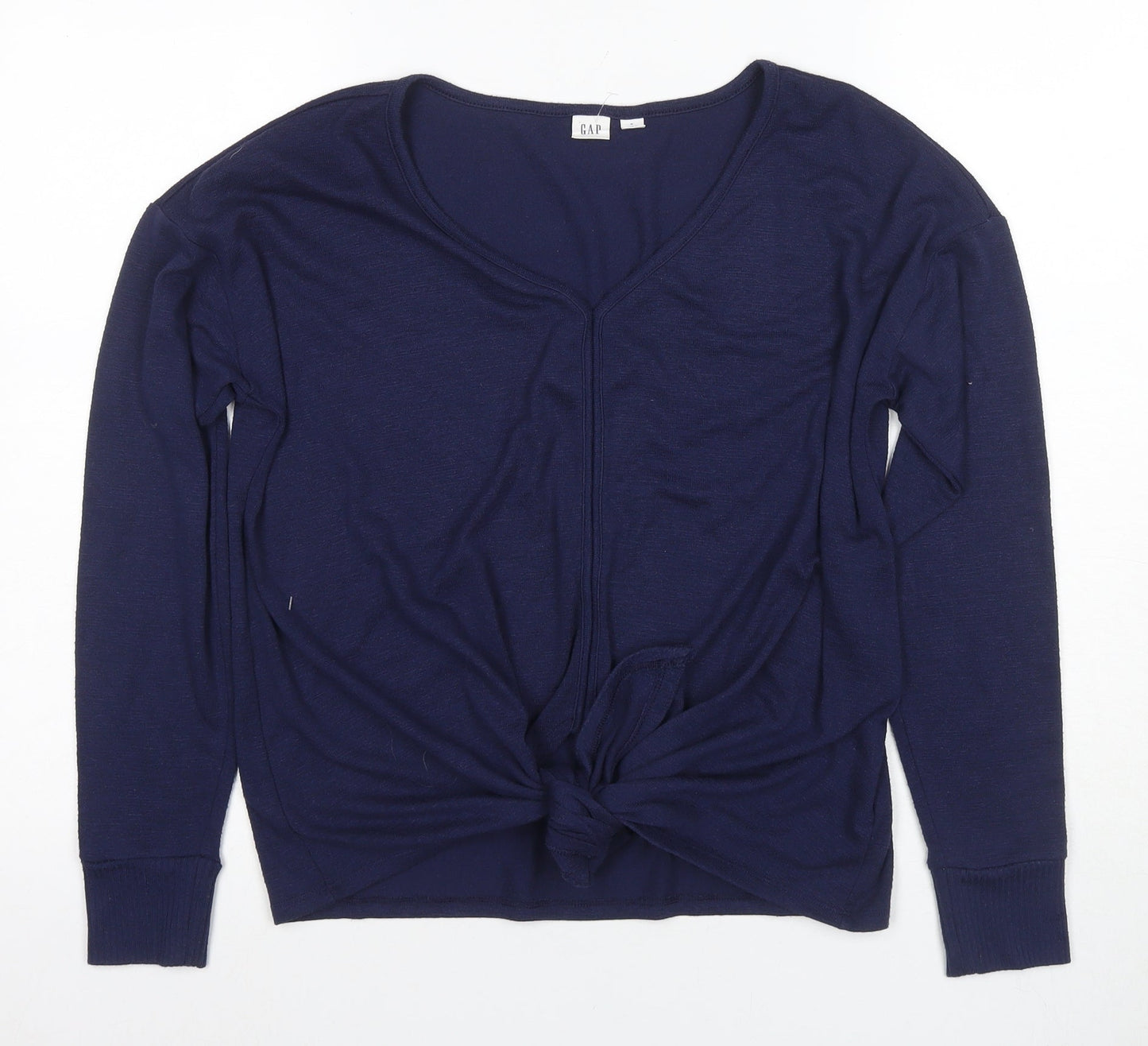GAP Women's Blue Blouse - Medium, V-Neck, Long Sleeve