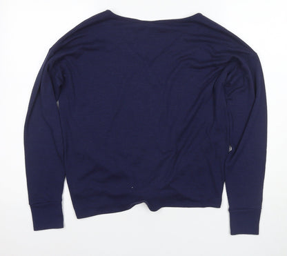 GAP Women's Blue Blouse - Medium, V-Neck, Long Sleeve