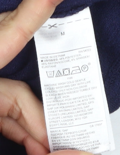 GAP Women's Blue Blouse - Medium, V-Neck, Long Sleeve