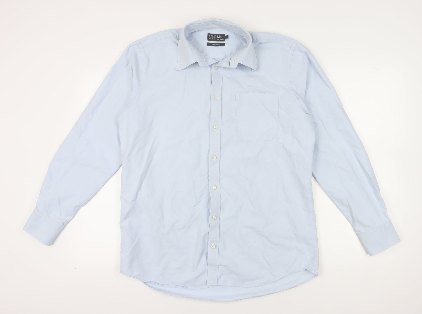 Marks and Spencer Men’s Blue Regular Fit Long Sleeve Shirt